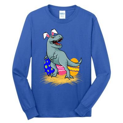 Tmeaningful Giftrex Dinosaur Easter Holiday Bunny Ears Color Egg Hunt Funny Gift Tall Long Sleeve T-Shirt