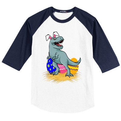 Tmeaningful Giftrex Dinosaur Easter Holiday Bunny Ears Color Egg Hunt Funny Gift Baseball Sleeve Shirt