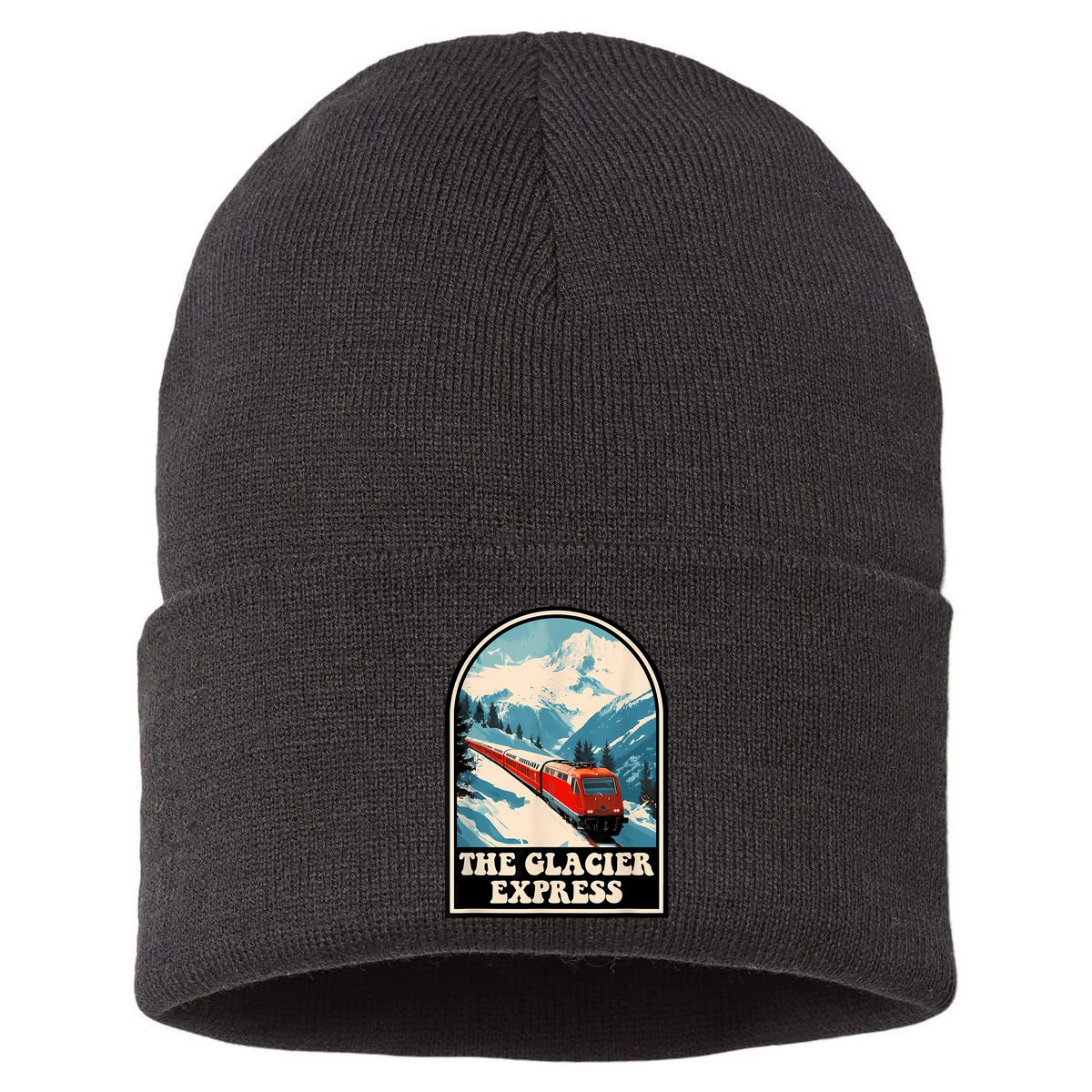 The Glacier Express Switzerland Swiss Train Mountains Winter Sustainable Knit Beanie