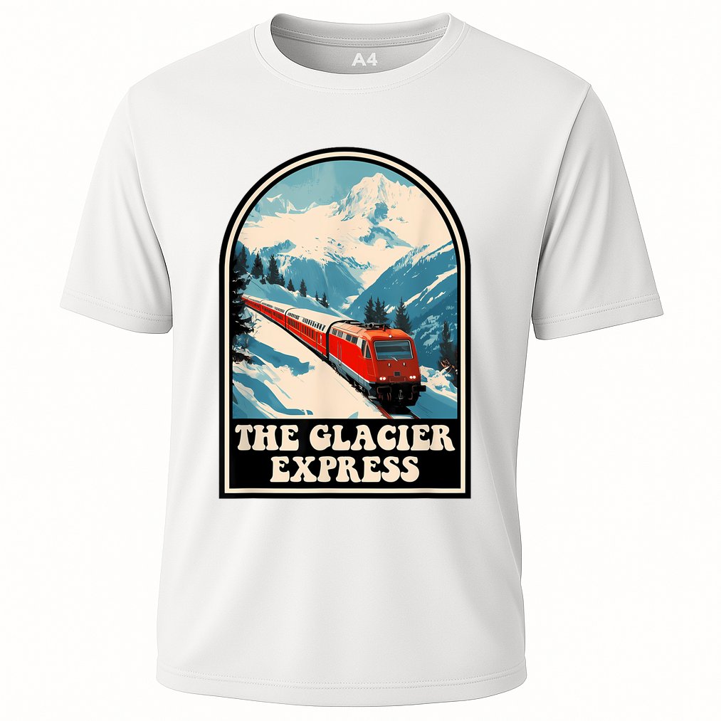 The Glacier Express Switzerland Swiss Train Mountains Winter Cooling Performance Crew T-Shirt