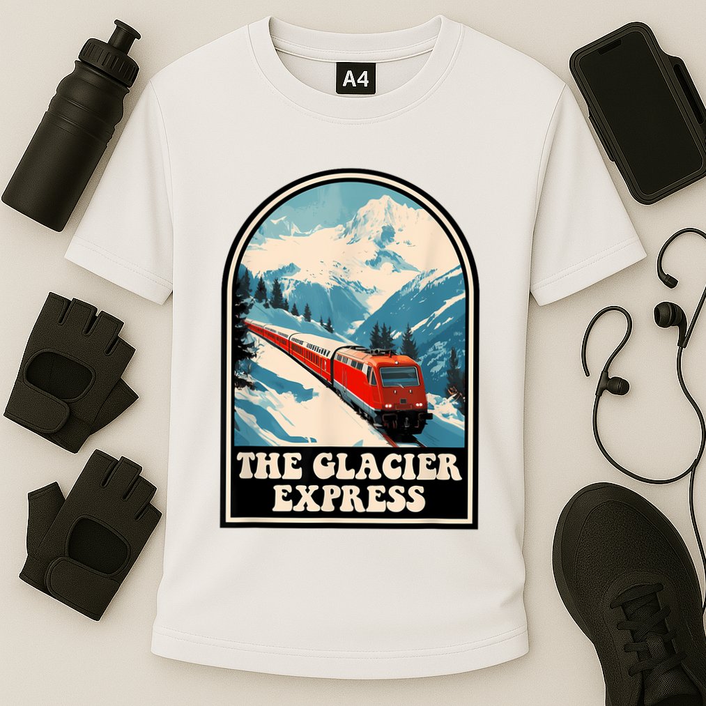 The Glacier Express Switzerland Swiss Train Mountains Winter Cooling Performance Crew T-Shirt
