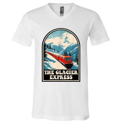 The Glacier Express Switzerland Swiss Train Mountains Winter V-Neck T-Shirt