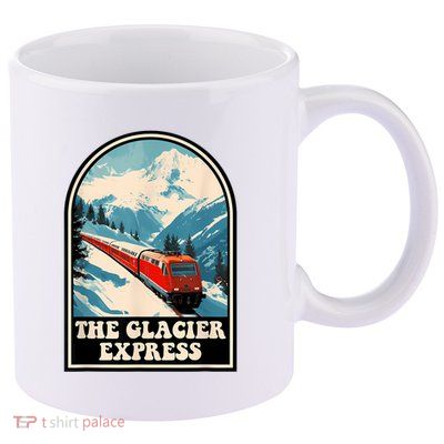 The Glacier Express Switzerland Swiss Train Mountains Winter 11oz C Handle Ceramic Mug