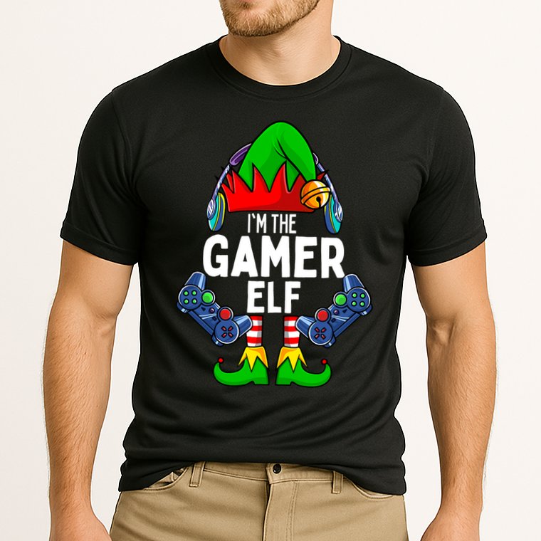 The Gamer ELF Matching Family Christmas Holiday Xmas Cooling Performance Crew T-Shirt