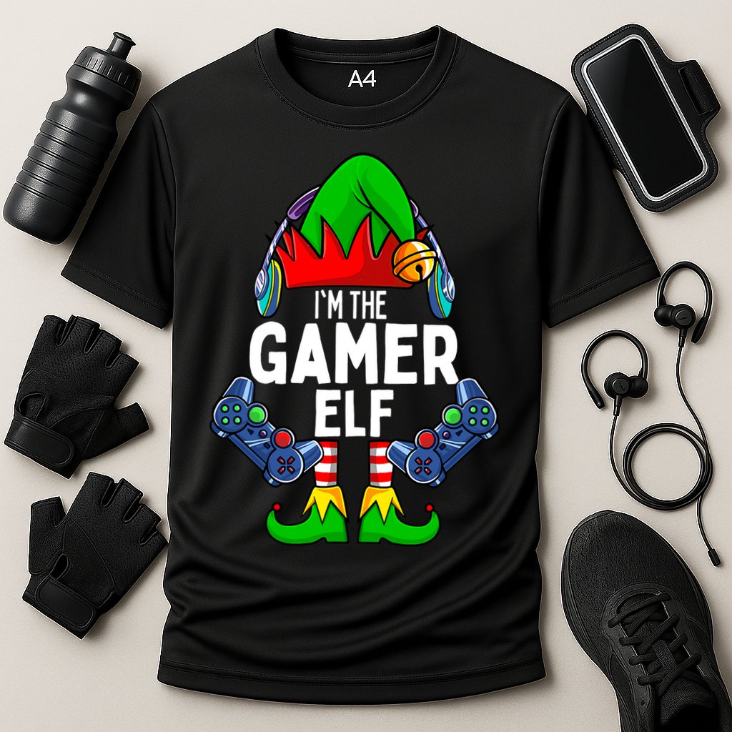 The Gamer ELF Matching Family Christmas Holiday Xmas Cooling Performance Crew T-Shirt