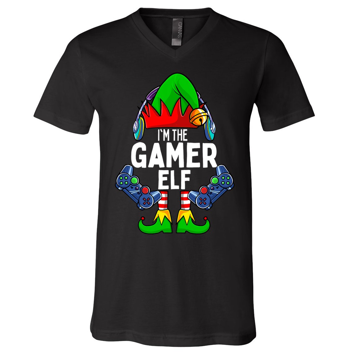 The Gamer ELF Matching Family Christmas Holiday Xmas V-Neck T-Shirt
