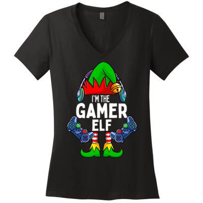 The Gamer ELF Matching Family Christmas Holiday Xmas Women's V-Neck T-Shirt