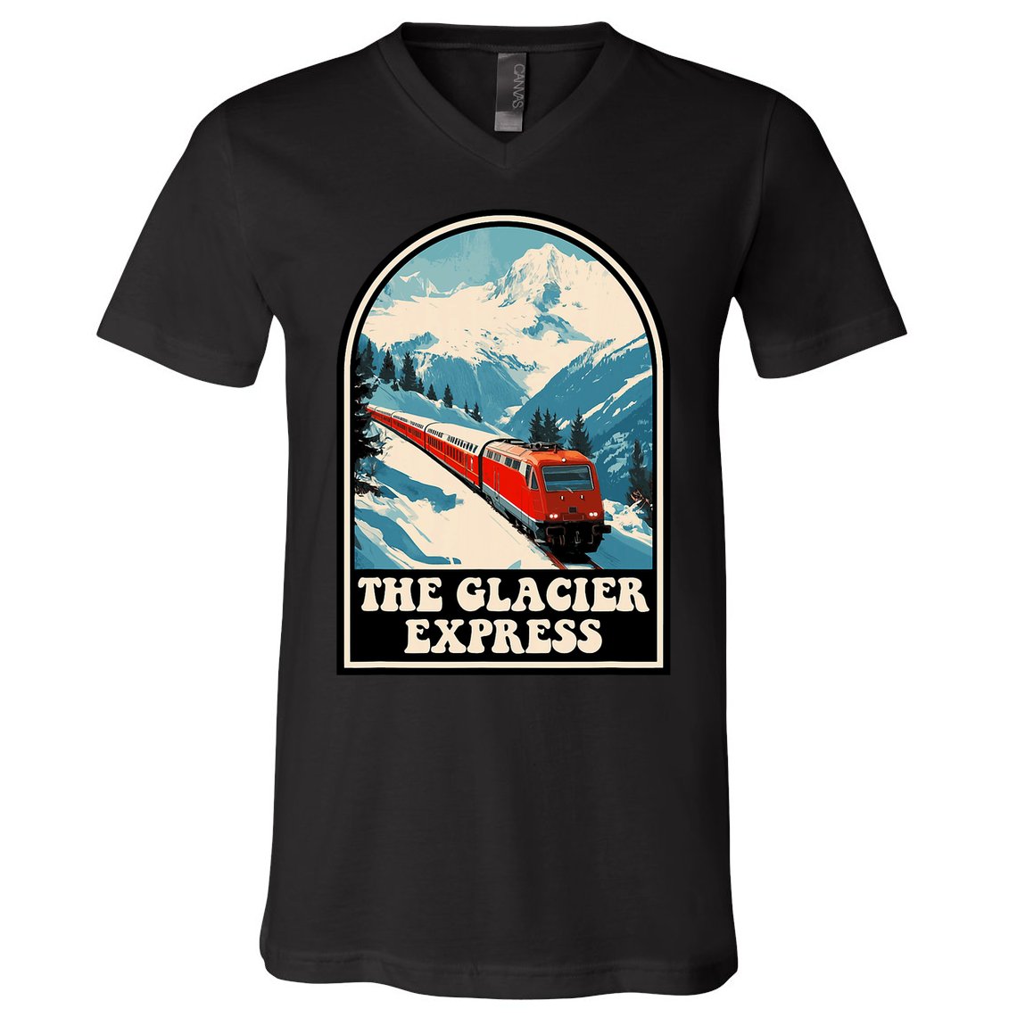 The Glacier Express Switzerland Swiss Train Mountains Winter V-Neck T-Shirt