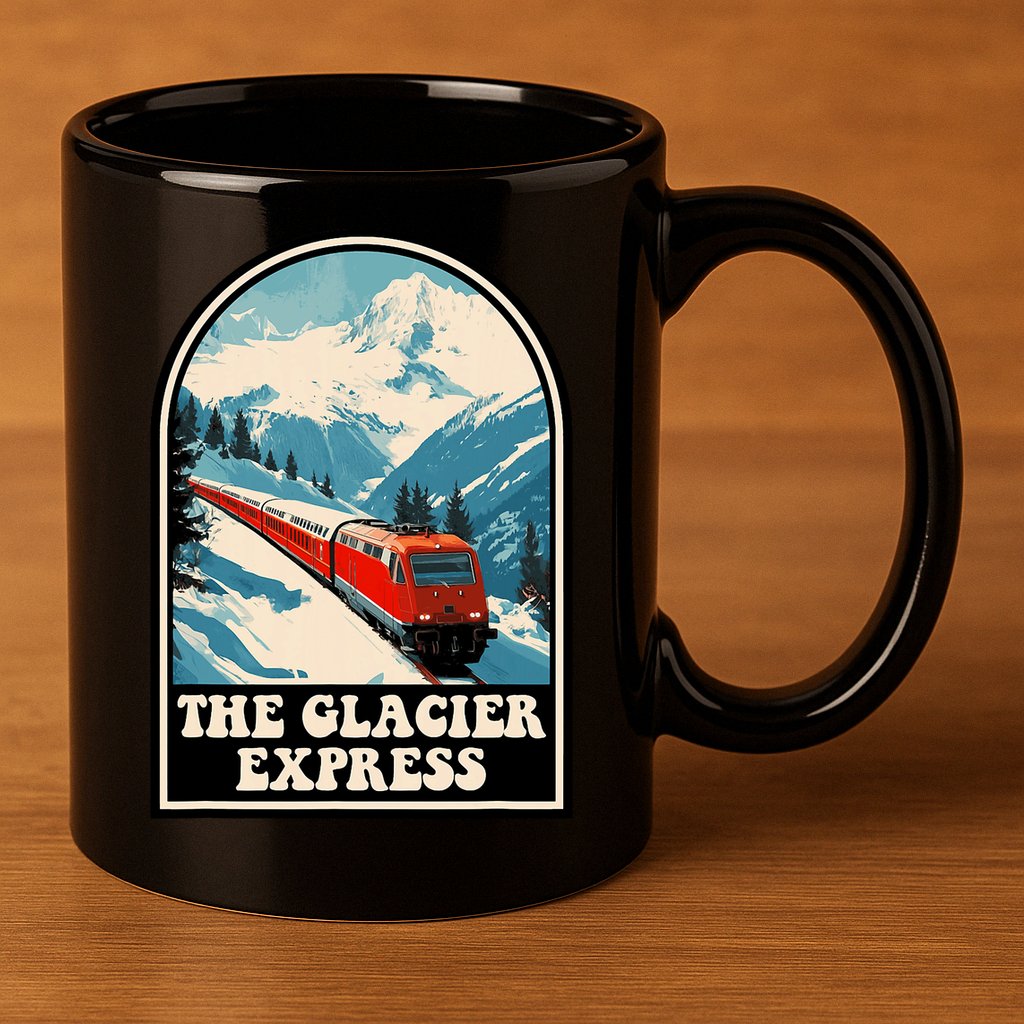 The Glacier Express Switzerland Swiss Train Mountains Winter 11oz C Handle Ceramic Mug