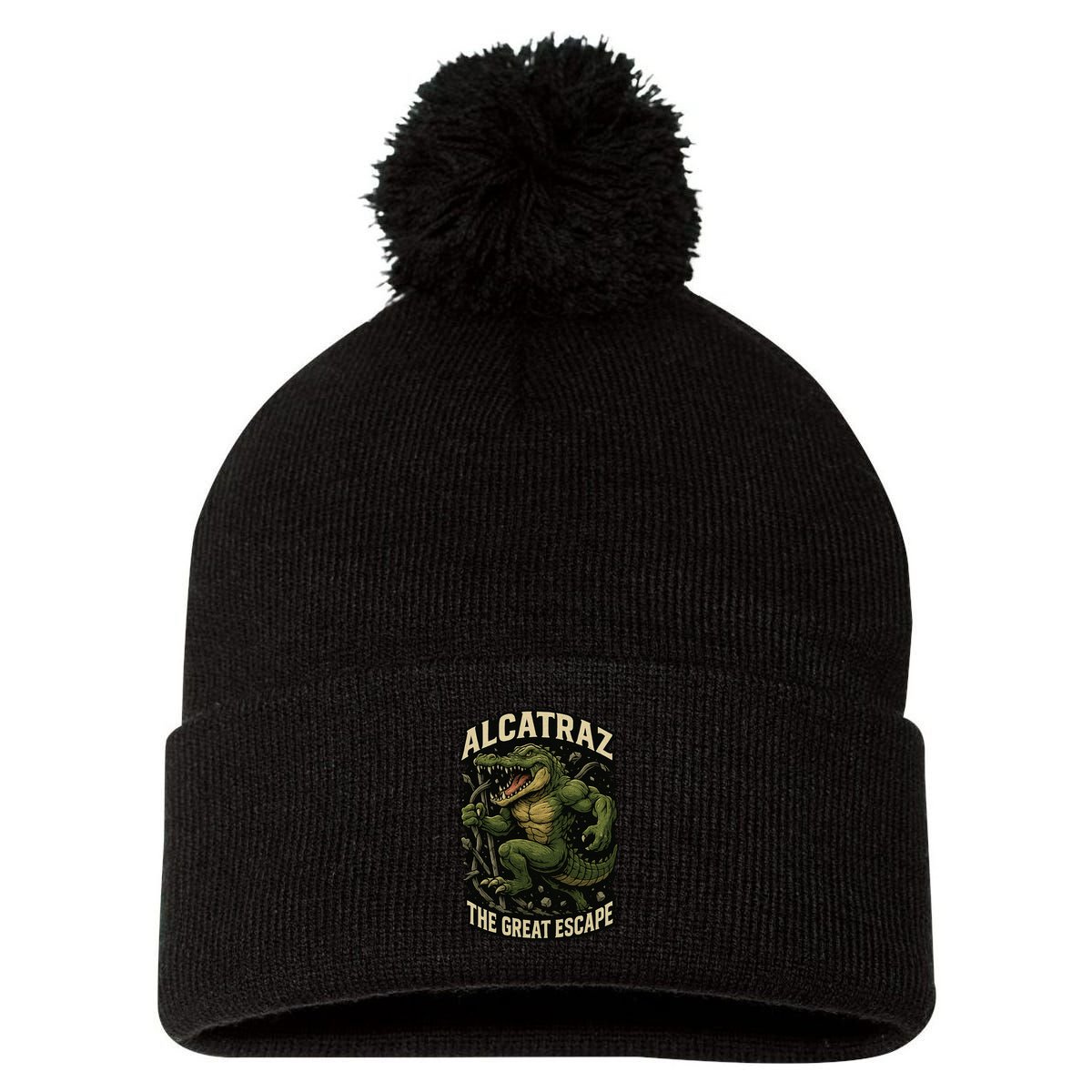 The Great Escape Alligator Alcatraz Pom Pom 12in Knit Beanie