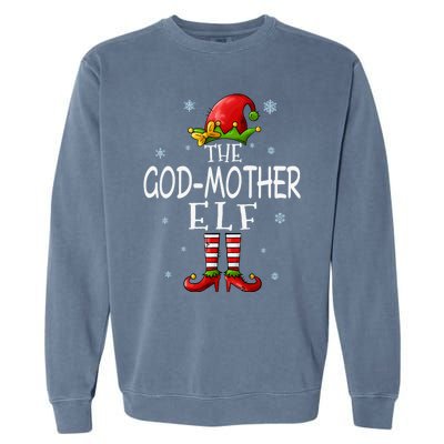 The Godmother Elf Funny Grandma Groupe Matching Christmas Gift Garment-Dyed Sweatshirt