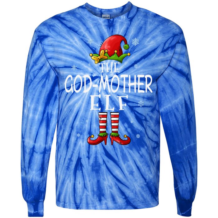 The Godmother Elf Funny Grandma Groupe Matching Christmas Gift Tie-Dye Long Sleeve Shirt