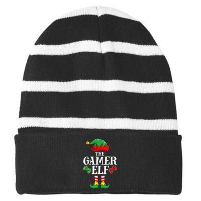 The Gamer Elf Christmas Santa Hat Funny Family Pajama Xmas Striped Beanie with Solid Band