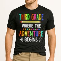 Third Grade Funny Where The Adventure Begins Teacher Cooling Performance Crew T-Shirt