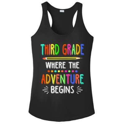Third Grade Funny Where The Adventure Begins Teacher Ladies PosiCharge Competitor Racerback Tank