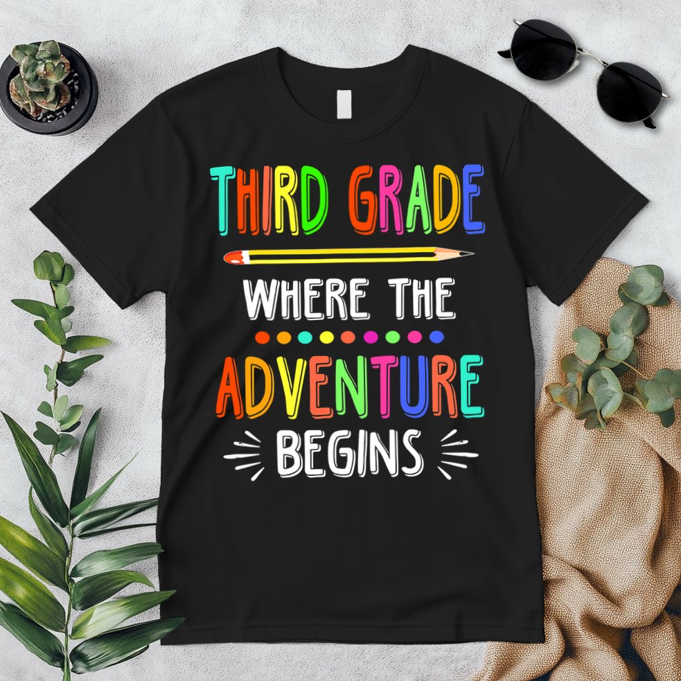 Third Grade Funny Where The Adventure Begins Teacher Premium T-Shirt