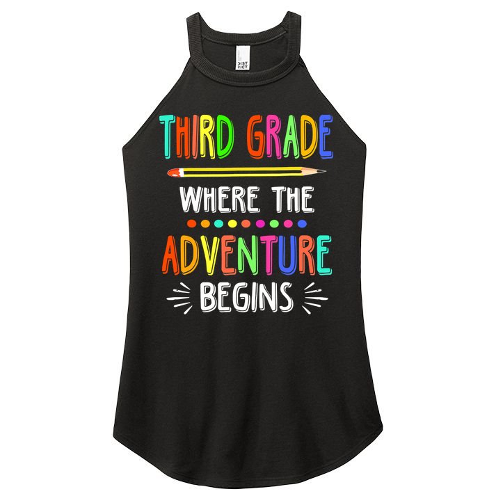 Third Grade Funny Where The Adventure Begins Teacher Women's Perfect Tri Rocker Tank