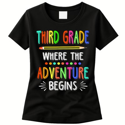 Third Grade Funny Where The Adventure Begins Teacher Womens T-Shirt