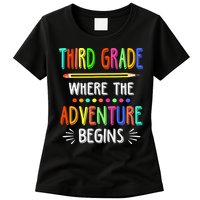 Third Grade Funny Where The Adventure Begins Teacher Womens T-Shirt