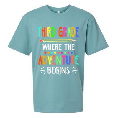 Third Grade Funny Where The Adventure Begins Teacher Sueded Cloud Jersey T-Shirt
