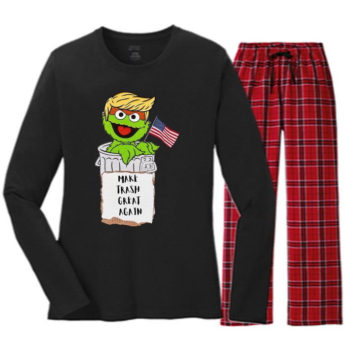 Trump Garbage Funny Gift Women's Long Sleeve Flannel Pajama Set 