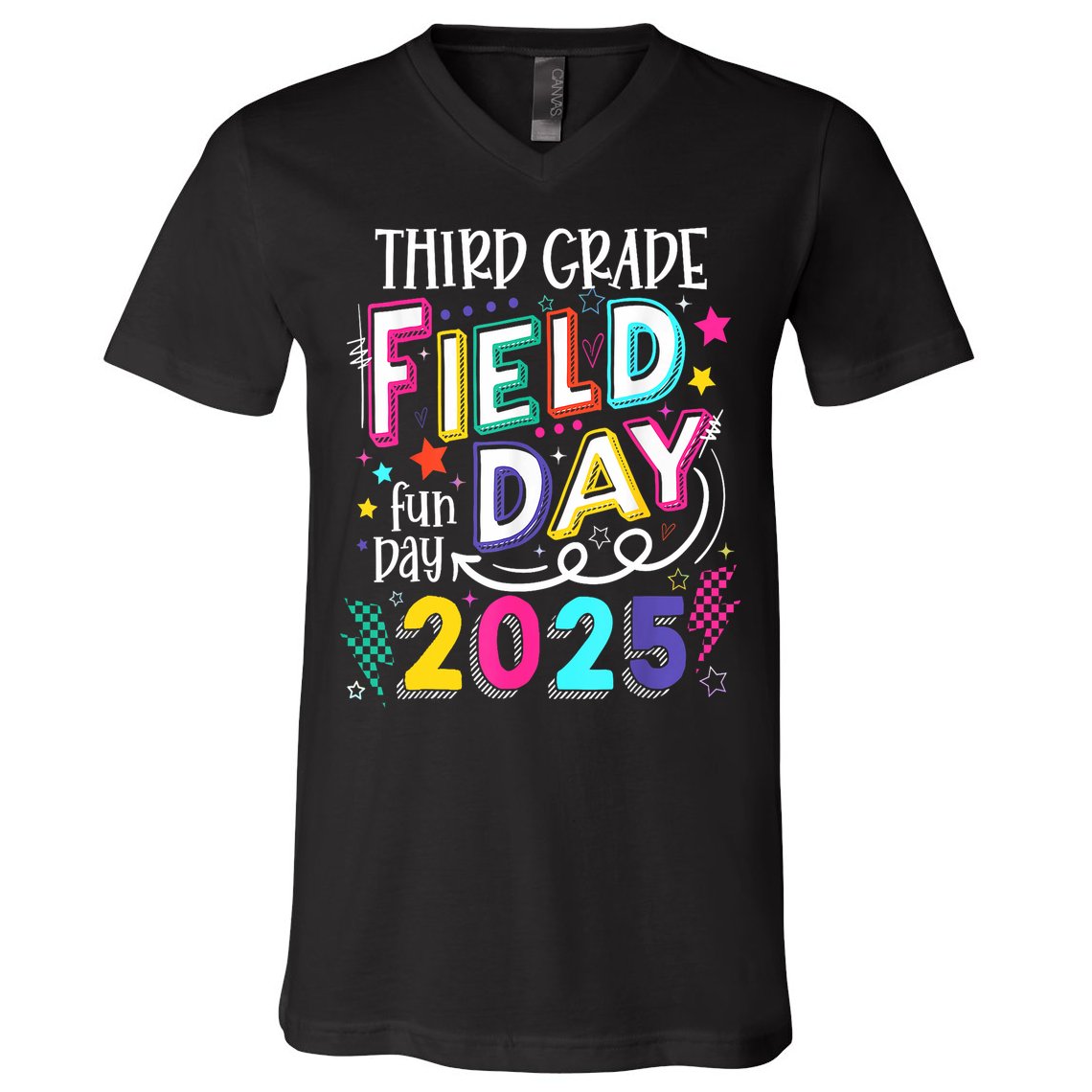 Third Grade Field Day Fun Day 2025 School Field Day Teacher V-Neck T-Shirt
