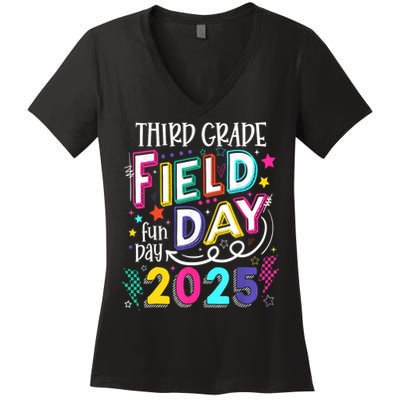 Third Grade Field Day Fun Day 2025 School Field Day Teacher Women's V-Neck T-Shirt