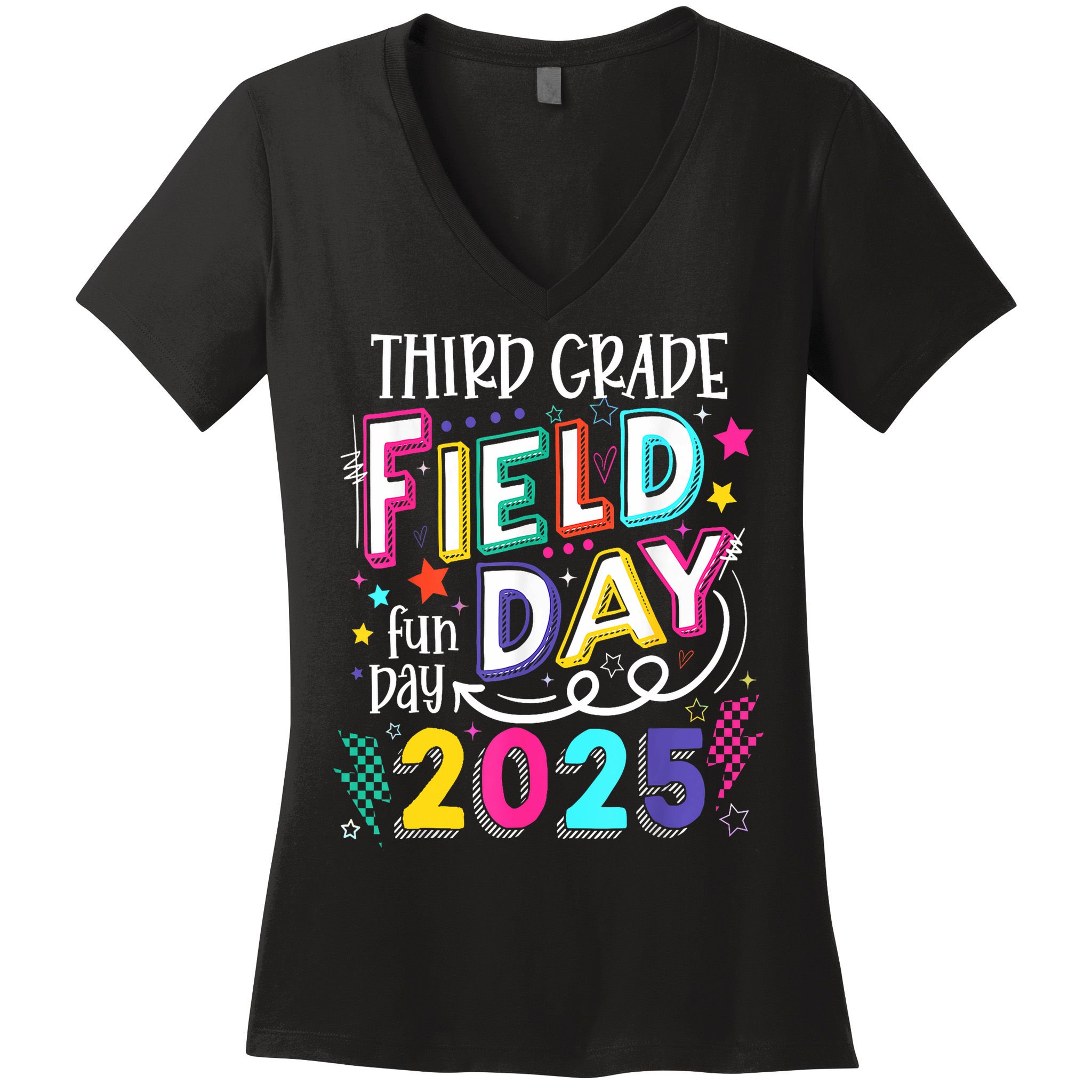 Third Grade Field Day Fun Day 2025 School Field Day Teacher Women's V-Neck T-Shirt
