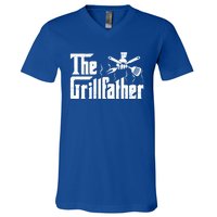 The Grillfather Funny Retro Barbecue Lover Bbq And Grilling Great Gift V-Neck T-Shirt