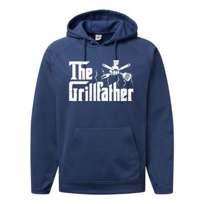 The Grillfather Funny Retro Barbecue Lover Bbq And Grilling Great Gift Performance Fleece Hoodie