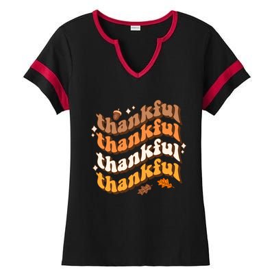 Thankful Groovy Family Thanksgiving Matching Outfits Ladies Halftime Notch Neck Tee