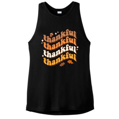 Thankful Groovy Family Thanksgiving Matching Outfits Ladies PosiCharge Tri-Blend Wicking Tank