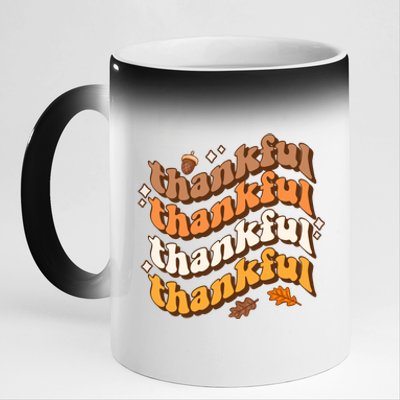 Thankful Groovy Family Thanksgiving Matching Outfits 11oz Black Color Changing Mug