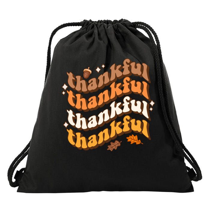 Thankful Groovy Family Thanksgiving Matching Outfits Drawstring Bag