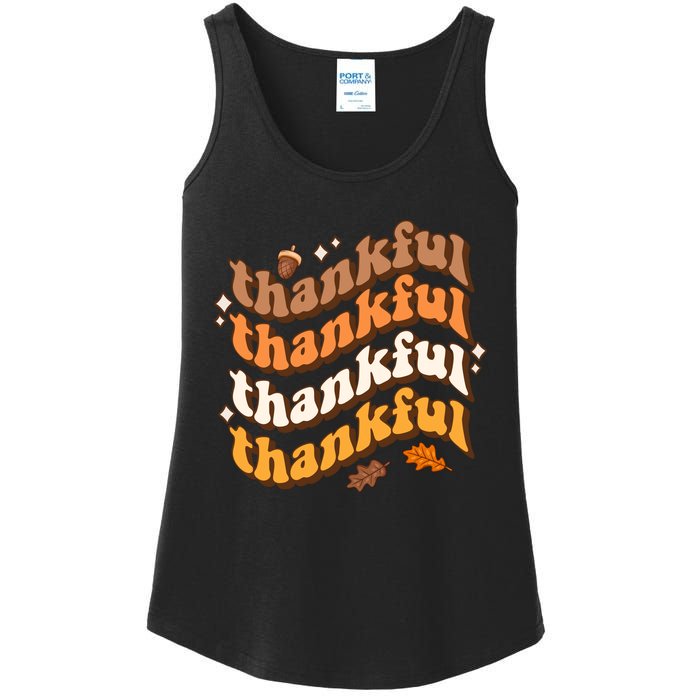 Thankful Groovy Family Thanksgiving Matching Outfits Ladies Essential Tank