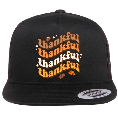 Thankful Groovy Family Thanksgiving Matching Outfits Flat Bill Trucker Hat