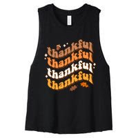 Thankful Groovy Family Thanksgiving Matching Outfits Women's Racerback Cropped Tank