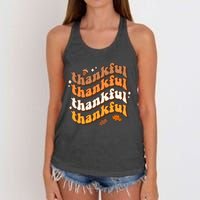 Thankful Groovy Family Thanksgiving Matching Outfits Women's Knotted Racerback Tank