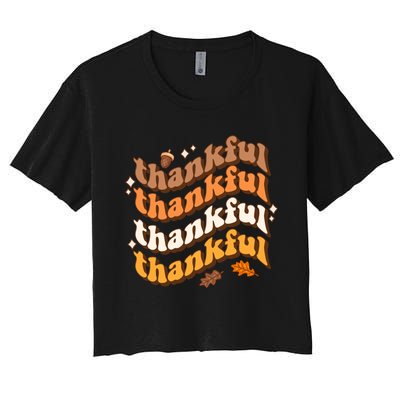 Thankful Groovy Family Thanksgiving Matching Outfits Women's Crop Top Tee