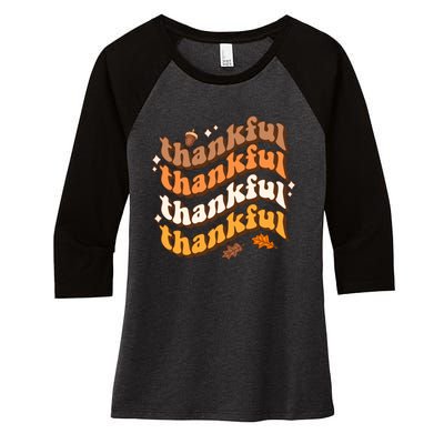 Thankful Groovy Family Thanksgiving Matching Outfits Women's Tri-Blend 3/4-Sleeve Raglan Shirt