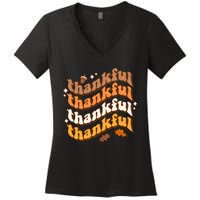 Thankful Groovy Family Thanksgiving Matching Outfits Women's V-Neck T-Shirt