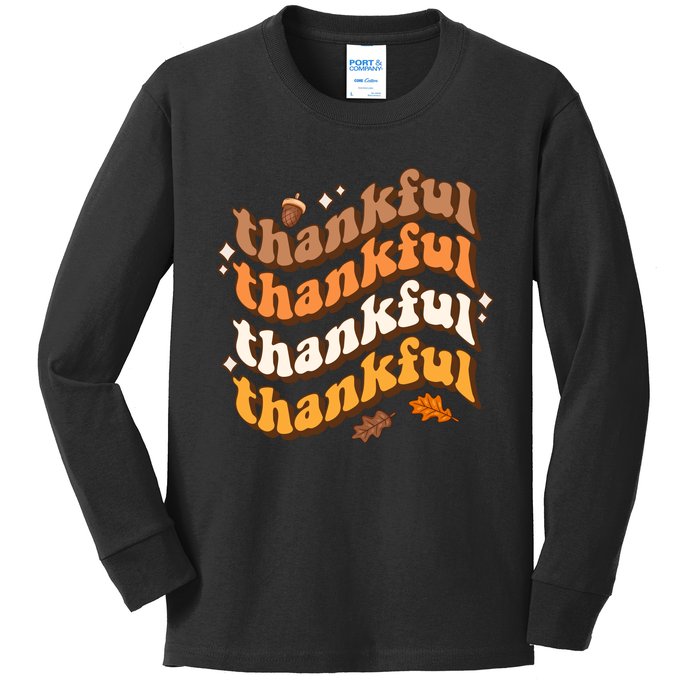 Thankful Groovy Family Thanksgiving Matching Outfits Kids Long Sleeve Shirt