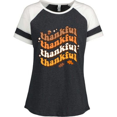 Thankful Groovy Family Thanksgiving Matching Outfits Enza Ladies Jersey Colorblock Tee