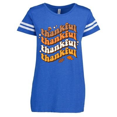 Thankful Groovy Family Thanksgiving Matching Outfits Enza Ladies Jersey Football T-Shirt