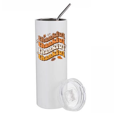 Thankful Groovy Family Thanksgiving Matching Outfits Stainless Steel Tumbler