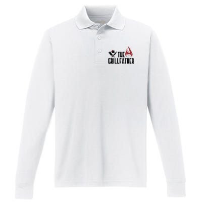 The Grillfather Funny Chef Performance Long Sleeve Polo