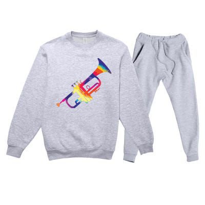 Trumpet Gift For Trumpet Player Multicolor Tie Dye Trumpet Premium Premium Crewneck Sweatsuit Set