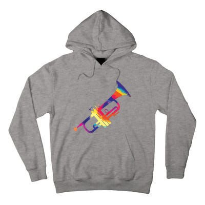 Trumpet Gift For Trumpet Player Multicolor Tie Dye Trumpet Premium Tall Hoodie