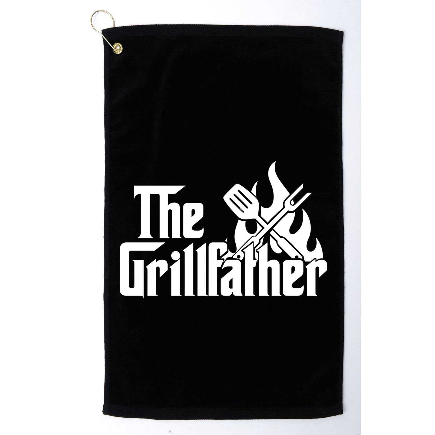 The Grillfather Fire Spatula Meat Fork Retro Movie Parody Gift Golf Towel