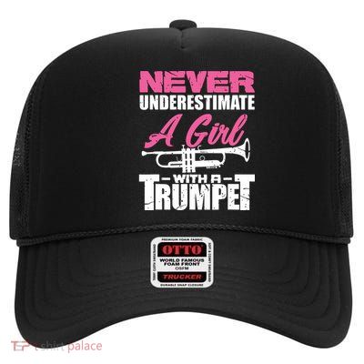 Trumpet Girl Funny Trumpet Player Marching Band High Crown Mesh Back Trucker Hat